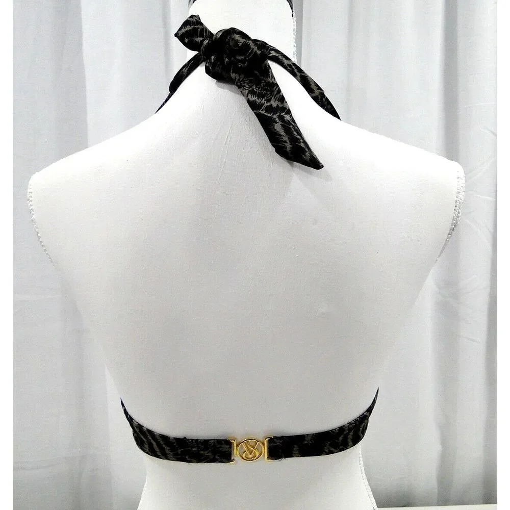 Victoria's Secret 34C Very Sexy Animal Print‎ Bikini Top Black Bronze Halter